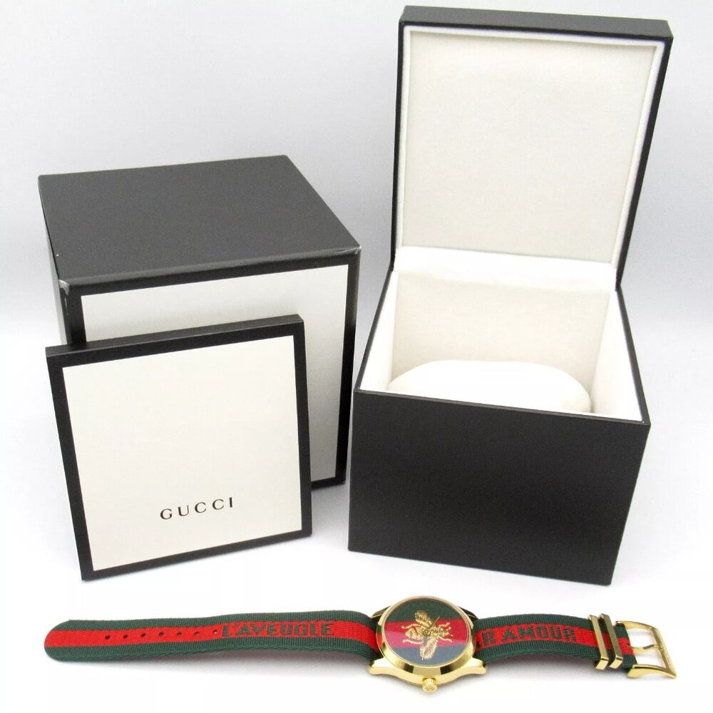 GUCCI G timeless Wrist Watch Quartz Gold Plated Nylon Used mens - Picture 4 of 14
